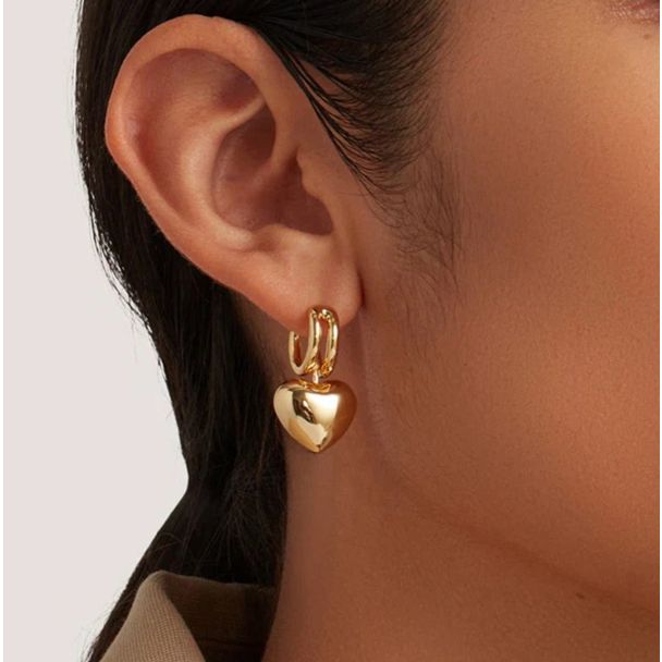 Heart Drop Gold Earrings